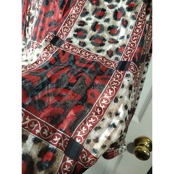 Alfred Dunner Woman 14 Blouse Red Colorblock Animal Print Semi Sheer Button... - Picture 8 of 10